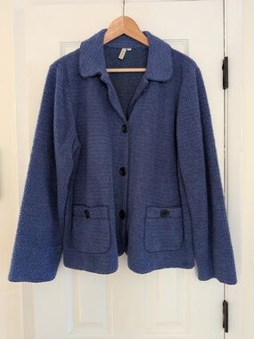 Focus Women's Blue Super Soft LS Collared Button Up Sweater Size L Front Pockets